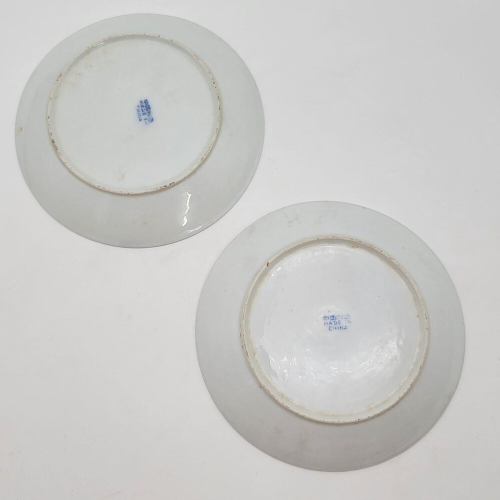 Blue & White Fish Porcelain Plates Set Of 2 - Picture 2 of 6